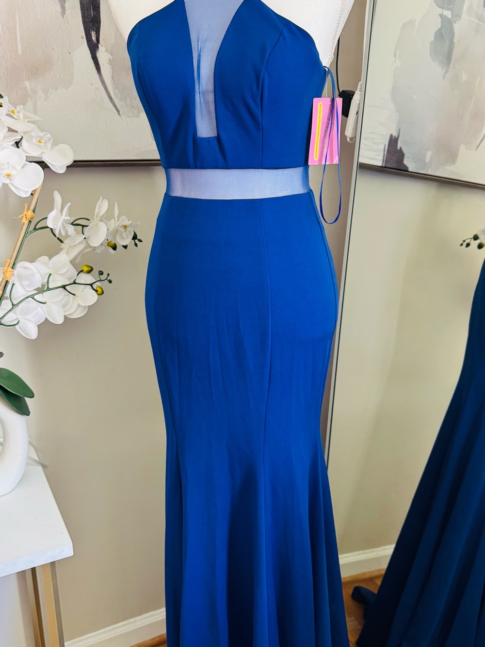 Royal Blue Mesh-Accent Evening Gown